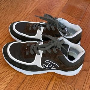 Chanel Sneakers Dark Olive Green Suede